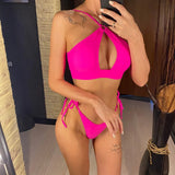 Cut Out Halter Bikini Female Swimsuit Women Swimwear Two-Pieces Bikini Set Padded Strappy Bather Bathing Suit Swim Lady V3423