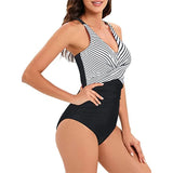 Sexy Stripe Patchwork Swimwear Women 2026 V-neck One Piece Bikini High Waist Slim Monokini Summer Suspender Backless Beachwear