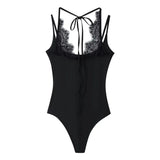 Women's Lace Patchwork Halter Neck Bodysuits Lace Backless Halter Bodysuit Strap For Women Daily Wear Bodysuits Pure Desire SSQF