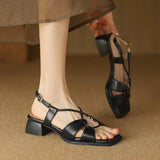 2026Summer New Model Fashion Middle Heeled Women's Sandals Black Buckle Open-toe Comfortable Hollow-out Women's Shoes High 3.5cm