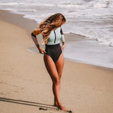 2025 Women's Rashguard Long Sleeves One Piece Swimsuit Patchwork Swimwear Zipper Monokini Surf Bathing Suit Sports Bodysuit S-XL