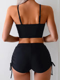 Wrinkled Knotted Shorts High Waist Bikini Female Swimsuit Women Swimwear Two-pieces Bikini Set Tankini Bathing Suit Swim Beach