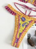 Floral Printed Halter Ruffled Frilled Bikini Women Swimwear Female Swimsuit Two-pieces Bikini set Thong Bathing Suit Swim Lady