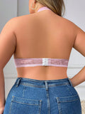 Women's Sexy Neck Hanging Plus Size Lingerie Pink Flower Lace Push Up Seamless Bra Daily Casual Bra HR2633