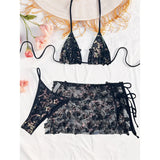 S - XL Three-pieces Bikini set With Skirt Flowers Sequins Bikini Female Swimsuit Women Swimwear Bather Bathing Suit Swim V7864