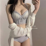 Sexy Lolita Bra Set for Women Wireless Push Up Bralette Lace Sexy Lingerie Set for Small Bust Gathering No Underwire MOYISU S-XL