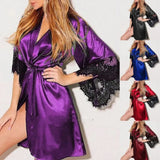 Women's Robe Lightweight Lace Trim Dressing Gown Casual Loose Nightwear Daily Home Sleepwear Red Black White Purple Champagne