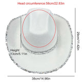 Women Shiny Sequined Wide Brim Cowboy Hat Western Style Sun Cap for Club Party