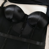 Toucheart Sexy Lingerie One-shoulder Sleeve Body Shaping Jumpsuit Women Push-up Chest Cotton Splicing Mesh Perspective Underwear
