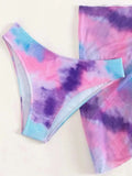 With Mesh Skirt Sarong Tie Dye Micro Bikini Women Swimsuit Female Swimwear Three Pieces Bikini Set Bathing Suit Swim Beachwear