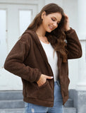 Phantasy Woman Hooded Fleece Coat Womens Casual Jacket Soft Heavy Autumn Winter Solid Hooded Jacket Ladies Outwear Overcoat