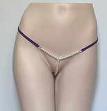 DEKA Elastic Crotchless High quality Real Pearl Thongs Women Low-Rise Hollow Sexy G-string Female Erotic Panties Underwear