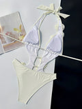 2026 V-neck Halter Monokini 3D Floral Swimsuit Women One Piece Hollow Swimwear Female Sexy Bathers Bathing Swimming Swim Suit
