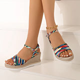 2025 Summer Leopard Print Wedges Sandals Women Plus Size Ankle Buckle Platform Sandles Woman Lightweight Chunky Heel Sandalias