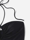 2026 Drawstring Swimsuit Solid Cut Out Knot Halter One Piece Swimwear Women Padded Bathing Suit Female Swimming Summer Beachwear