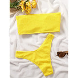 Bandeau Wrinkled Crinkled Bikini Female Swimsuit Women Swimwear Two-pieces Bikini set High Cut Bather Bathing Suit Swim V3314