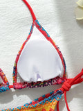 Sexy Red Striped Knitted Bikini Set 2026 Women Patchwork Push Up Bra Thong Swimsuit Beach Bathing Suit Cover Up 3 Piece Swimwear