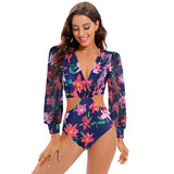 TW Sexy High Waist One Piece Swimsuit Women V Neck 2024 Long Sleeve Bathing Suit Brazilian Swimwear Monokini Summer Beachwear