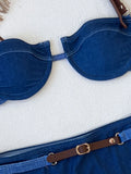 Women's Corset Cute Bikini Set Denim Casual Style Leisure Suit Comfortable Swimsuit For Girls Beach Holiday Beachwear