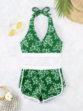 2026 Halter Sporty Bikinis Printed Swimsuit Women High Waist Shorts Swimwear Female Bathers Bathing Swimming Swim Suit Beachwear