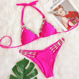3 Colors Sexy Bikini Women Rhinestone Chain Swimwear Swimsuit Halter Bikinis Set Bathing Suit Beach Holiday Bikini Luxe Female