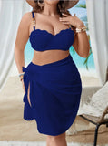 VigoJany 2026 Solid 3 Piece Mesh Skirt Plus Size Bikini Set Women Strapped Push Up Big Swimsuit High Waist Chubby Bathing Suit