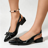Big Size 42 Vintage y2k Slingback Sandals Women Summer Elegant Nude Bow Knot Pointed Toe 3cm Square Heels Office Lady Shoes