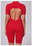 Summer Zipper Workout Jumpsuit Sports Overalls Women Running Fitness Short Sleeve Yoga Bodysuit