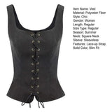Women Vest Lace-up Strap Renaissance Vinatge Square Neck Sleeveless Medieval Slim Fit Halloween Cosplay Performance Top