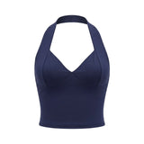 2026 Summer Women's Halter Square Neck Vest Sleeveless Open Back Slim Fit Corset Retro Casual Sexy Cropped Tank Tops