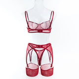 Toucheart Erotic Lingerie Comfortable Mesh Sexy Body Shaping Ultra-thin See-through Sexy Underwear Four-piece Set with Stockings