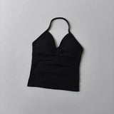 Women's Backless Yoga Sports Vest Neck Hanging Sexy Fitness Pilates Tight Long Top Gathered Sports Bra for Yoga