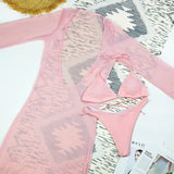 Sexy Solid 3 Piece Micro Bikinis Women Swimsuit 2025 New Swimwear With Long Sleeve Bathing Suit Beachwear Biquini Female