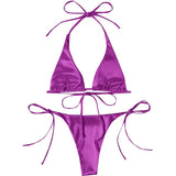Sexy Satin Halter Brazilian Padded Bikini Female Swimsuit Women Swimwear Two-Pieces Bikini Set Bather Bathing Suit Swim V4966S