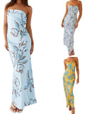 Women's Summer Sleeveless Strapless Long Dress Stylish Floral Print Sleeveless Tube Bodycon Dresses