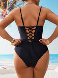S - XL V Neck Tummy Control Female Swimwear One Piece Swimsuit Women Monokini Lace Up High Cut Bather Bathing Suit Swim Bodysuit
