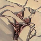 Retro Triangle Lace Up Bikini Women's Bathing Suit Fashion Lady Low Waist Frill Biquini Swimwear Sexy Mujer Swimsuit Beachwear