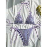 Sparkling Glitter Halter Bow Bikini Female Swimsuit Women Swimwear Two-pieces Bikini Set High Cut Bather Bathing Suit Swim Lady