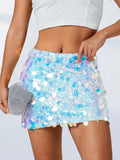 Women's Solid Color Sparkle Sequin Skirt Glitter Mini Skirt Belly Dance Short Skirt Clubwear Festival Costume