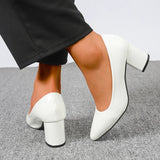 Plus Size 42 Pointed Toe Thick Heels Pumps Women Slip On Pu Leather High Heels Shoes Woman High Heeled Office Party Shoes Ladies