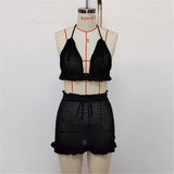 Sexy Halter Hollow Out Beach Skirt Bikini Female Swimsuit Women Swimwear Two-pieces Bikini set Bather Bathing Suit Swim K6782