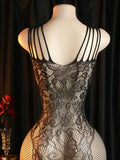 Sheer Floral Jacquard Fishnet Bodysuit - High Stretch, Open Chest, Women's Sexy Lingerie Crotchless Bodystockings Erotic Outfits