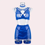 Toucheart 5-Pieces Erotic Lingerie Sexy Hip Skirt For Women Mesh Patchwork Hollow Out See-Through Lure Garters Underwear Suit