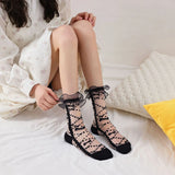 Womens Mesh Sheer Socks Breathable Decorative Bow Dots Design Casual Mid Calf Socks for Summer