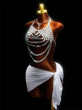 Sparkly Rhinestone Lingerie Body Chain Halter Neck Crystal Bra Crop Tank Tops for Women Body Jewelry Nightclub Rave Costume