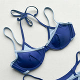 Halter Splicing Bikini Female Swimsuit Women Swimwear Two-pieces Bikini Set Underwired Strappy Bather Bathing Suit Swim V8173