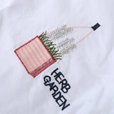 Women Mid Length Shirt Cartoon Embroidery Loose Irregular Hem Turn-down Collar Single-breasted Sun Protection Long Sleeves Top
