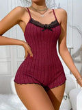 Comfortable Bodysuit Womens Onesies Summer Pajamas Sleepwear Back Butterfly Embroidery Lace Splicing Loungerwear