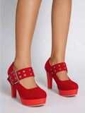 2026 Big Size 33-43 Retro Black Office Lady Buckle Strap Mary Janes Platform Pumps Elegant Red 10.5cm High Heels Shoes Women