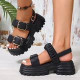 Fashion Buckle Platform Sandals Women 2026 Summer Pleated Pu Leather Rome Sandals Woman Plus Size 42 Thick Bottom Sandalias